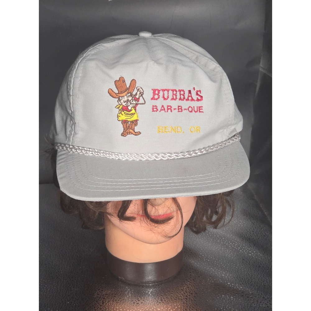 Vintage Bubbas Bar-B-Que Bend OR Rope Hat Sportcap Snapback Cowboy BBQ Cap Gray